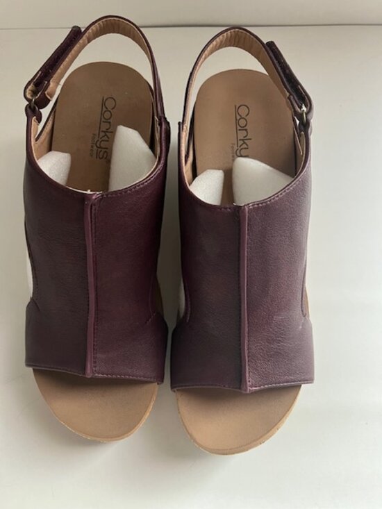 Boutique Corkys Shoes - Corky Boutique Burgundy Wedge Sandals Cork Platform Slingback Size 11 New